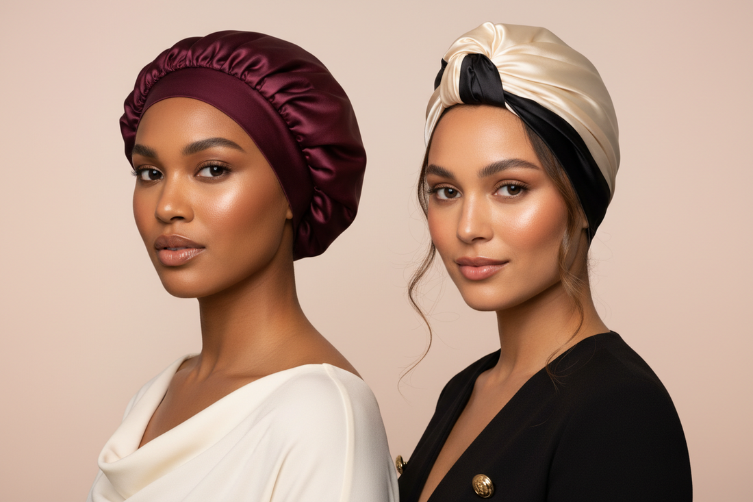 bonnet satin bordeaux vs foulard soie protection capillaire nuit