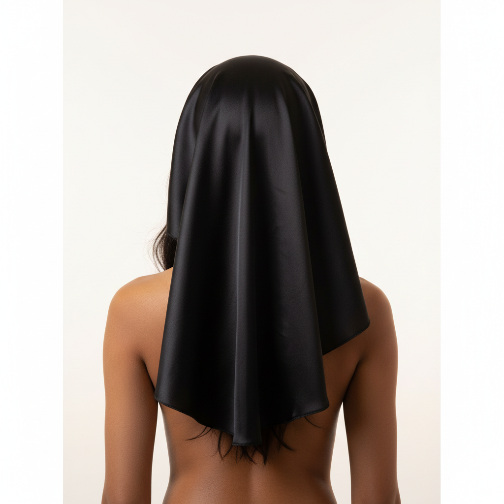 jeune femme vu de dos avec un Bonnet de nuit satin noir 