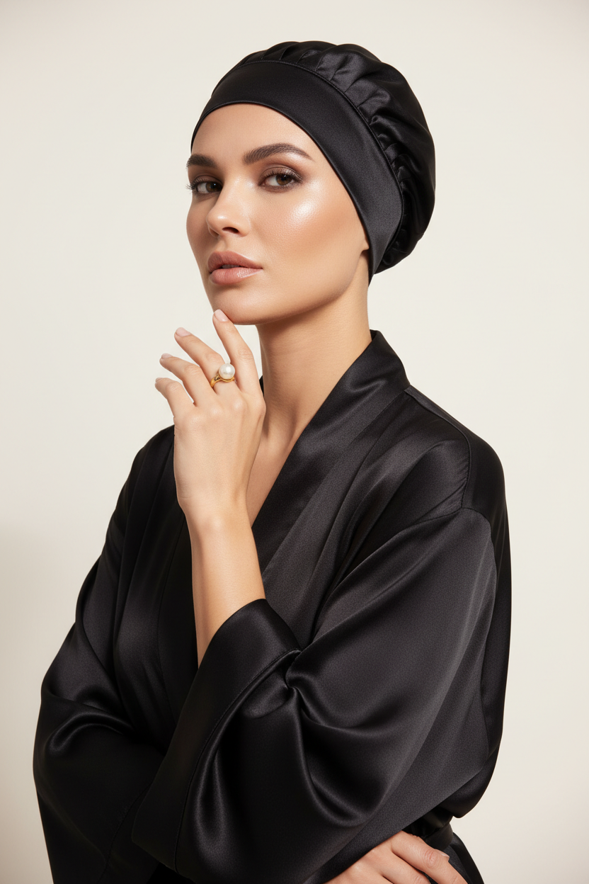 une femme portant un bonnet nuit noire